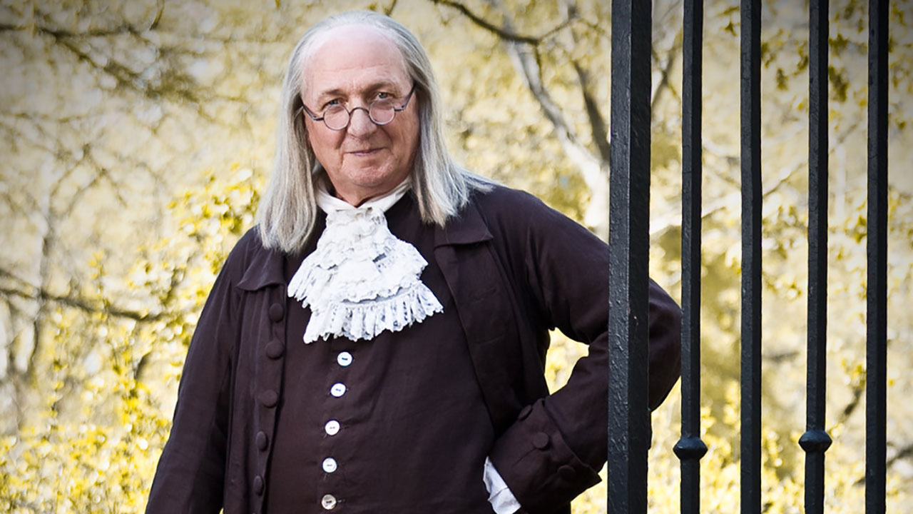 Bill Robling as Benjamin Franklin this coming Wednesday, Feb. 8
